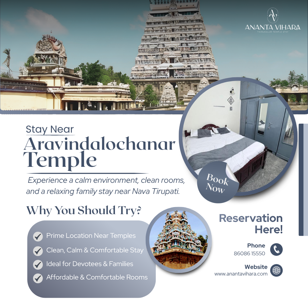 Stay Near Rettai Tirupathi North | Sri Aravindalochanar Temple, Thirutholaivillimangalam